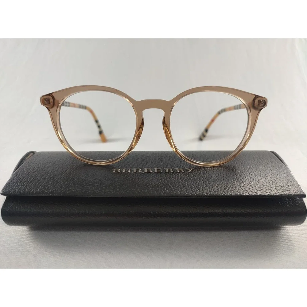 Burberry B 2318 3856 Transparent Tan Check Eyeglass Frames 51-18-140‎ Case - Picture 2 of 14